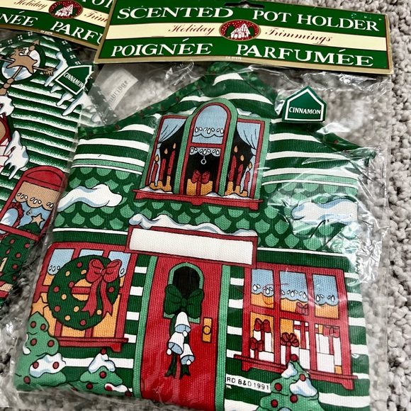 Two Fabric Potholders Christmas Homespun Look Dinner Table Trivet Kitchen Decor - Picture 4 of 10